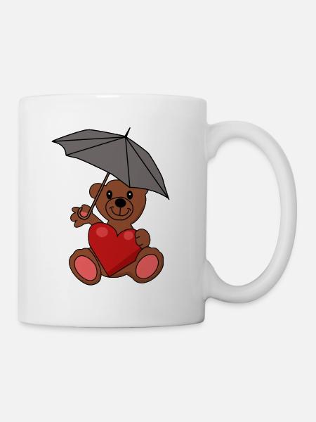 Teddy Bear in Love Heart Umbrella Romance - Mug - white