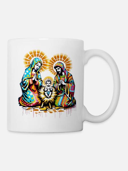 Weihnachtsfamilie | Frohe Weihnachten Jesus Maria - Tasse - Weiß