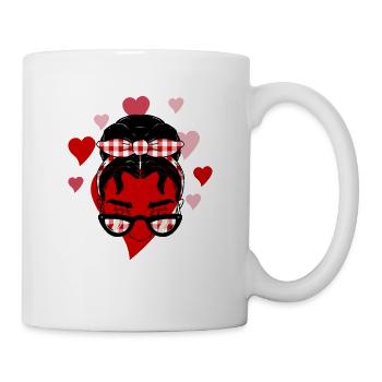 Girl Messy Bun Buffalo Red Plaid - Mug - white - Right