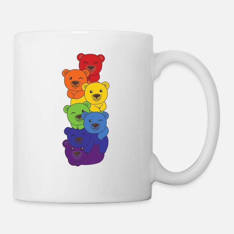 Regenbogen Flag Pride LGBTQ süßer Bär Stapel - Tasse - Weiß