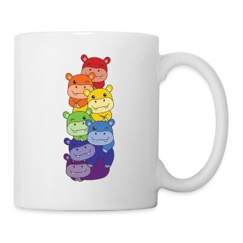 Regenbogen Flag Pride LGBTQ süßer Hippo Stapel - Tasse - Weiß - Rechts
