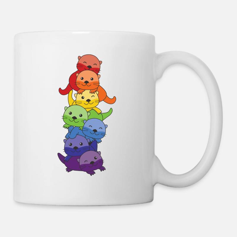 Regenbogen Flag Pride LGBTQ süßer Otter Stapel - Tasse - Weiß