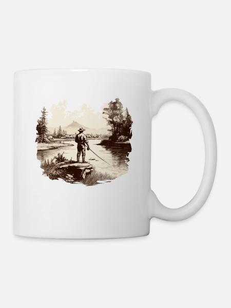 Fliegenfischer Angel Herren Shirt Forellen Angeln - Tasse - Weiß