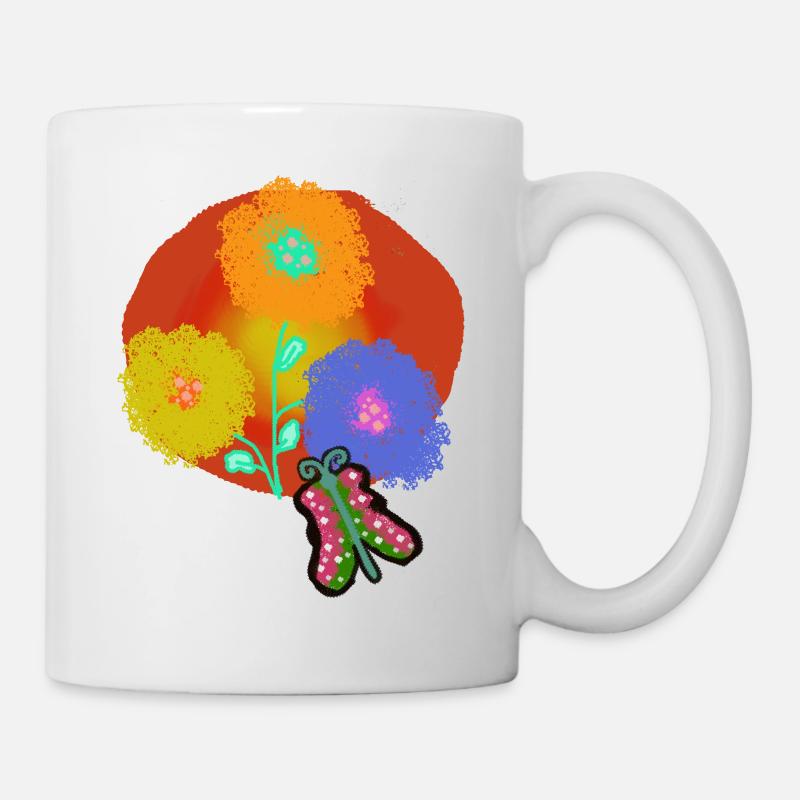 Été, Soleil, Fleurs, Papillon, Papillon, Jardin - Mug blanc - blanc
