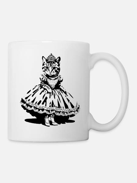 Katzen-Prinzessin mit Krone und Kleid - Tasse - Weiß