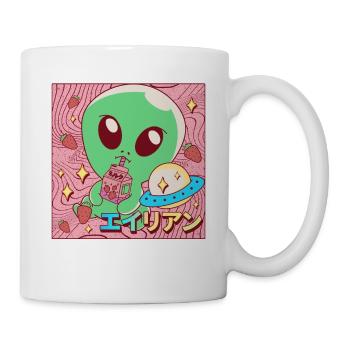 Alien Kawaii Erdbeer Milchshake - Tasse - Weiß - Rechts