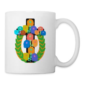 Croix Crucifix botanique Floral Couronne de Laurier multicolore - Mug blanc - blanc - Droite