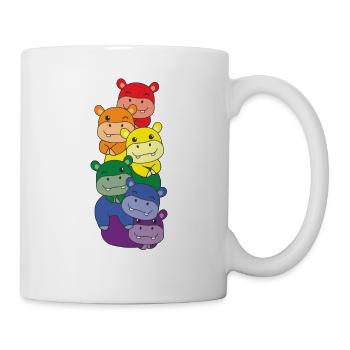 Regenbogen Flag Pride LGBTQ süßer Hippo Stapel - Tasse - Weiß - Rechts