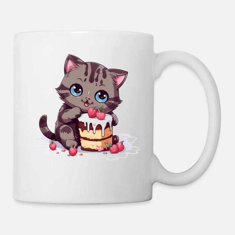 Délice de tarte aux cerises : Grignotines de chat de dessin animé mignon - Mug blanc - blanc