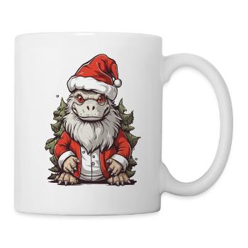Dino Weihnachten lustig Dinosaurier Weihnachtsmann - Tasse - Weiß - Rechts