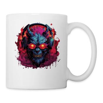 Teufel Dämom Monster mit Kopfhörer - Tasse - Weiß - Rechts