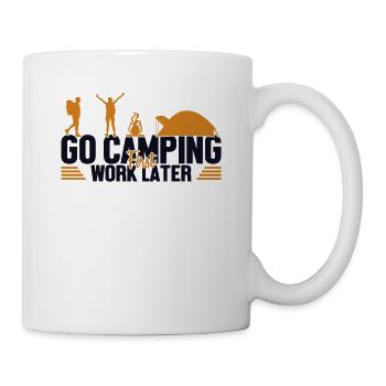 Camping First Work Later Zelten Glamping Camper - Tasse - Weiß - Rechts