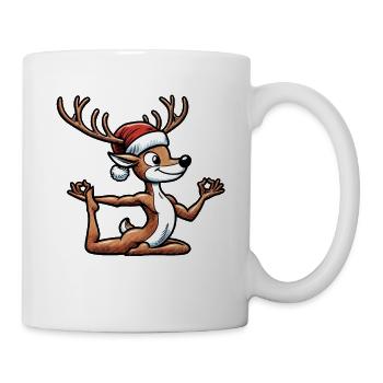 Comic Rentier Yoga Entspannung Weihnachten - Tasse - Weiß - Rechts