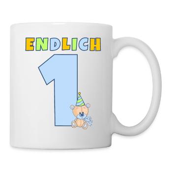 ENDLICH 1 Erster Geburtstag Kindergeburtstag Bär - Tasse - Weiß - Rechts