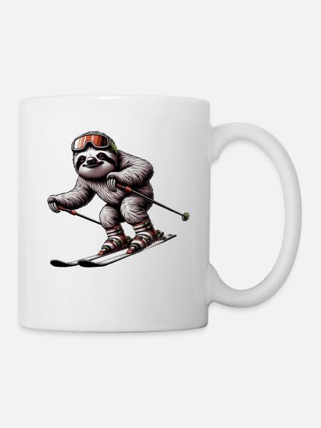 Faultier Skisport Winter Abenteuer - Tasse - Weiß