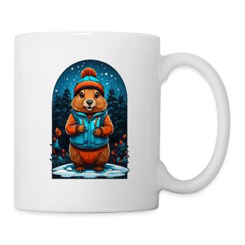 Marmot with winter hat Happy marmot - Mug - white - Right