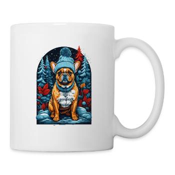 french bulldog with winter hat happy - Mug - white - Right