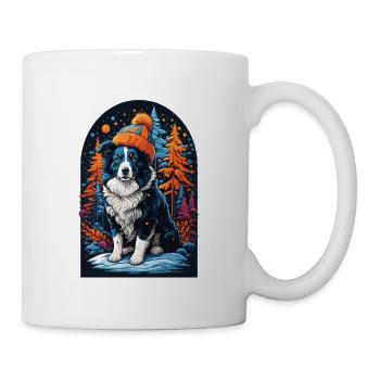Border Collie With Winter Hat Happy Border - Mug - white - Right