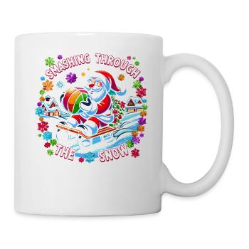 Volleyball Christmas Santa, Smashing Through The - Mug - white - Right
