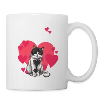 Lieben Sie Valentinstag-schwarzes Katzen-Herz - Tasse - Weiß - Rechts