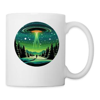 Grünes UFO, Abstrakte Entführung, Winterlandschaft - Tasse - Weiß - Rechts
