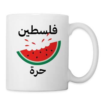 Free Palestine auf Arabisch Wassermelone Patriotisch - Tasse - Weiß - Rechts