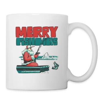 Fishing Christmas Costume Merry Fishmas Funny - Tasse - Weiß - Rechts