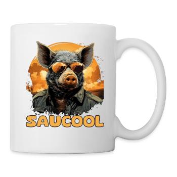 Lustige Sau, Wildschwein mit Spruch Saucool - Tasse - Weiß - Rechts