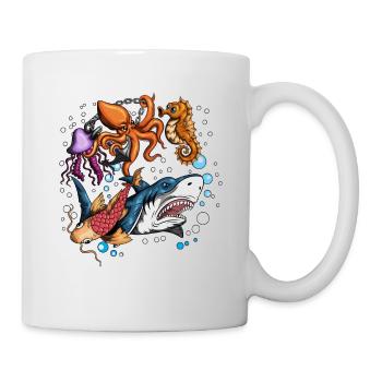 Fischdesign Meerestier Fische Hai Qualle Oktopus - Tasse - Weiß - Rechts