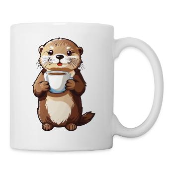 Otter Kaffeezeit Tierfreund Kaffee Design - Tasse - Weiß - Rechts