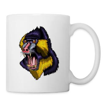 Affe Affengehege Mandrill Mandrillen Affengruppe - Tasse - Weiß - Rechts