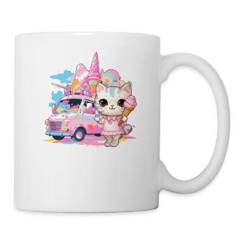 Katze Kätzchen-Mädchen Eisdielen Dessert-Eiscreme - Tasse - Weiß - Rechts