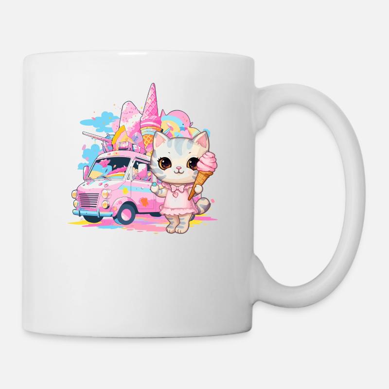 Katze Kätzchen-Mädchen Eisdielen Dessert-Eiscreme - Tasse - Weiß