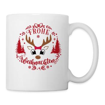 Frohe Weihnachten ein Elch Rentier - Tasse - Weiß - Rechts