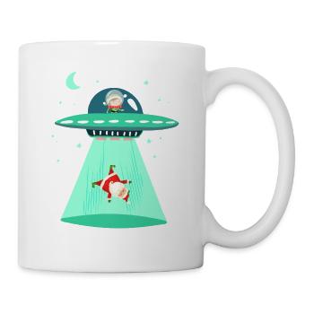 Elf abducting Santa Claus in a UFO - Mug - white - Right