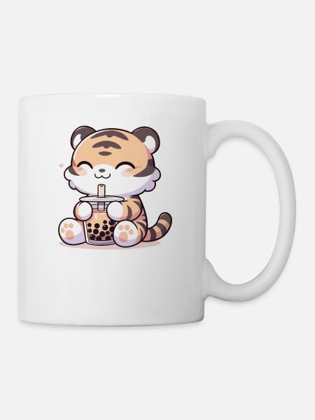Kawaii Tiger Bubble Tea Boba Tiger - Mug - white
