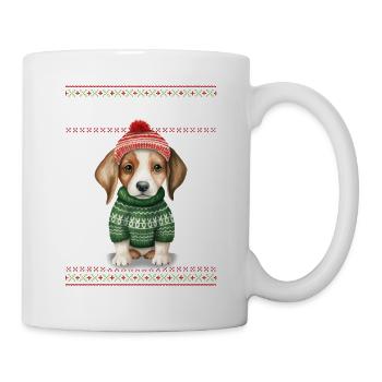 Beagle Hund Feliz Navidog - Feliz Navidad Weihnachten - Tasse - Weiß - Rechts