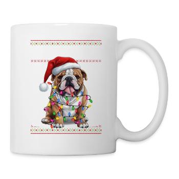 Bulldogge Welpe Feliz Navidog - Feliz Navidad Christ - Tasse - Weiß - Rechts