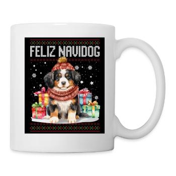 Berner Hund Feliz Navidog - Feliz Navidad Weihnachten - Tasse - Weiß - Rechts