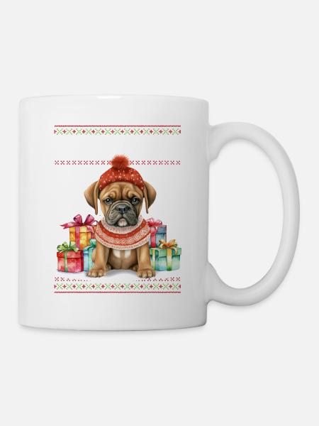 Boxerhund Feliz Navidog - Feliz Navidad Weihnachten - Tasse - Weiß