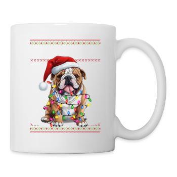 Bulldogge Welpe Feliz Navidog - Feliz Navidad Christ - Tasse - Weiß - Rechts