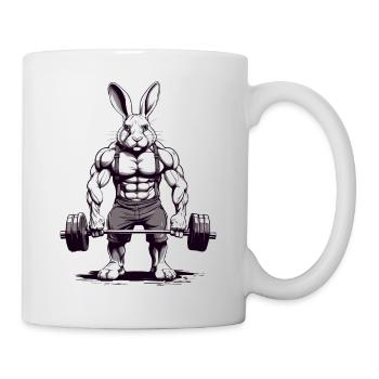 Lustiger Muskel Hase mit Langhantel Design - Tasse - Weiß - Rechts