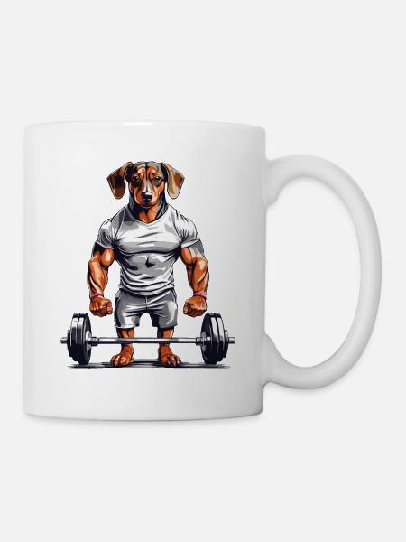 Muskel Dackel Bodybuilder Hundeliebe Hund Design - Tasse - Weiß