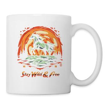 Bleibe wild und frei, Sterne und ein wildes Pferd - Tasse - Weiß - Rechts