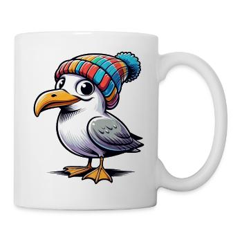 Moin Möwe Beanie Mütze T-Shirt Tasche Brusttasche - Tasse - Weiß - Rechts