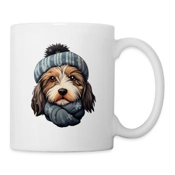 Winter dog in the snow with hat and scarf - Mug - white - Right