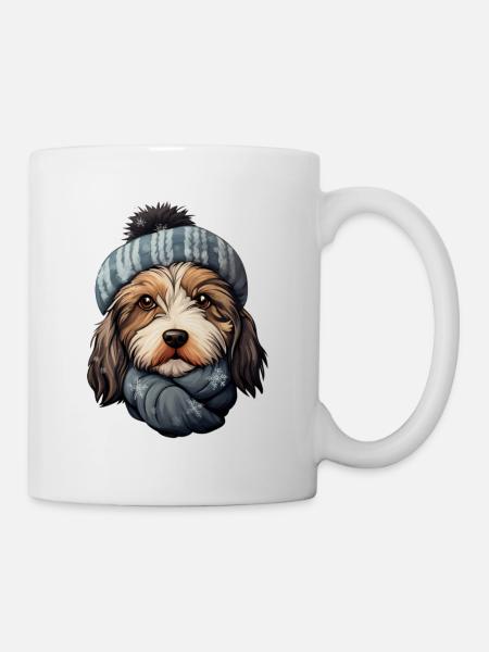 Winter Hund im Schnee mit Mütze und Schal - Tasse - Weiß