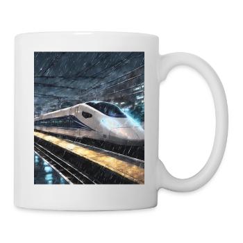 Nacht Regen Bahnhof Zug Japan - Tasse - Weiß - Rechts