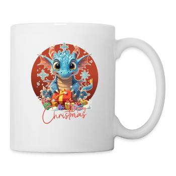 Frohe Weihnachten - Blauer Drache - Geschenk - Tasse - Weiß - Rechts