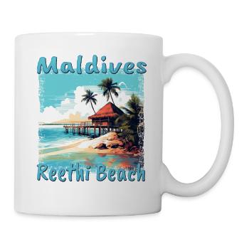 Maldivian Escape: Reethi Beach mit Grunge-Effekt - Tasse - Weiß - Rechts